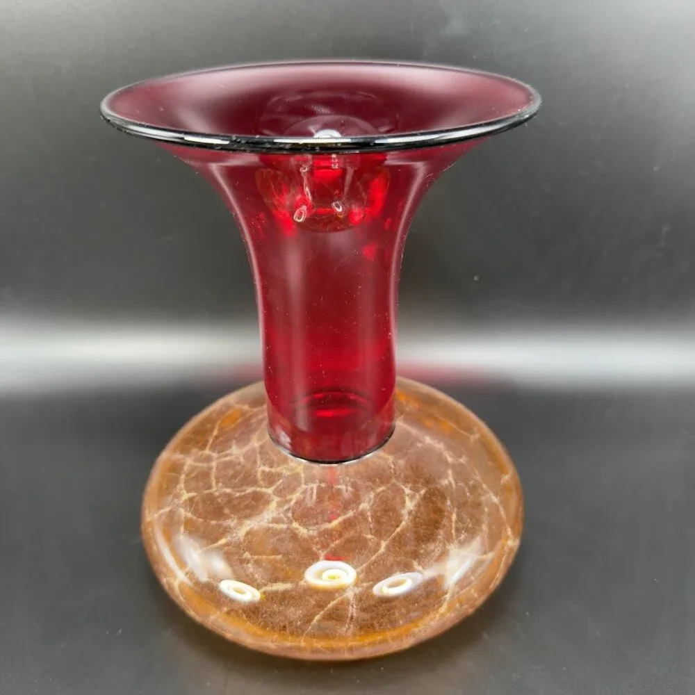 2003 K Piper Hand Blown Studio Art Glass‎ Vase Vessel Marbling Pattern Hand Made